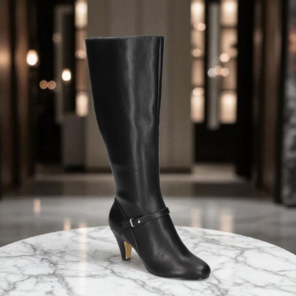 BELLA VITA SASHA Faux Leather Plus Size Calf Elegant Black Knee-High Boots 8M - Picture 1 of 16
